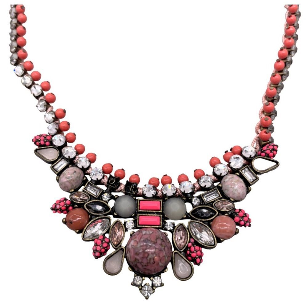 Capwell + Co. Sparks Fly Bib Crystal Glass Resin Ball Chain Necklace 17.5-21 In